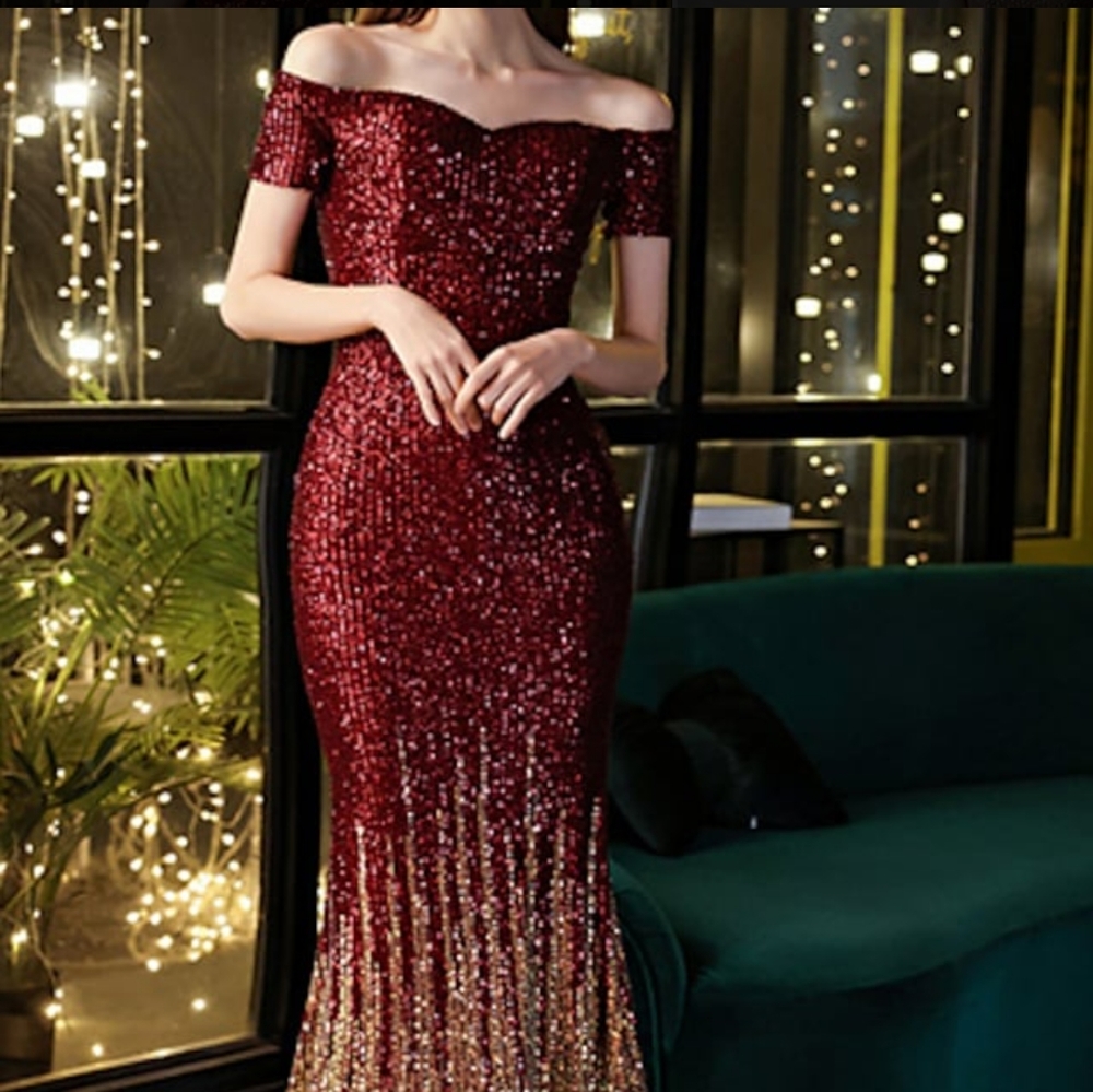 Mermaid / Trumpet Colorblock Sequence Dress